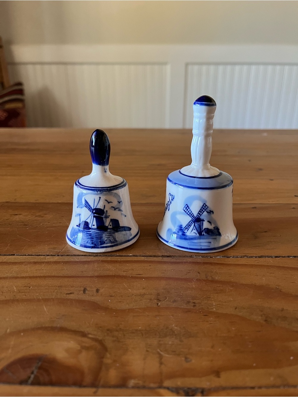 Vintage Delft Blue Hand Painted Windmill Bells Set of 2